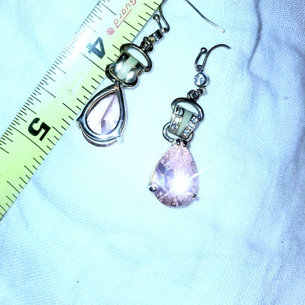 Vintage Gold Pink and Green Enamel Dangle Earrings